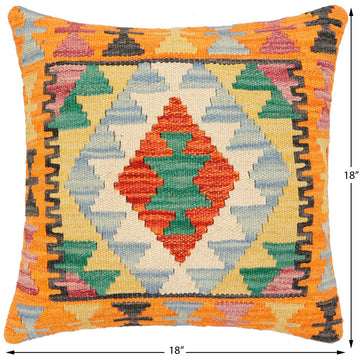 handmade Traditional Pillow Rust Blue Hand-Woven SQUARE 100% WOOL Hand woven turkish pillow2' x 2'